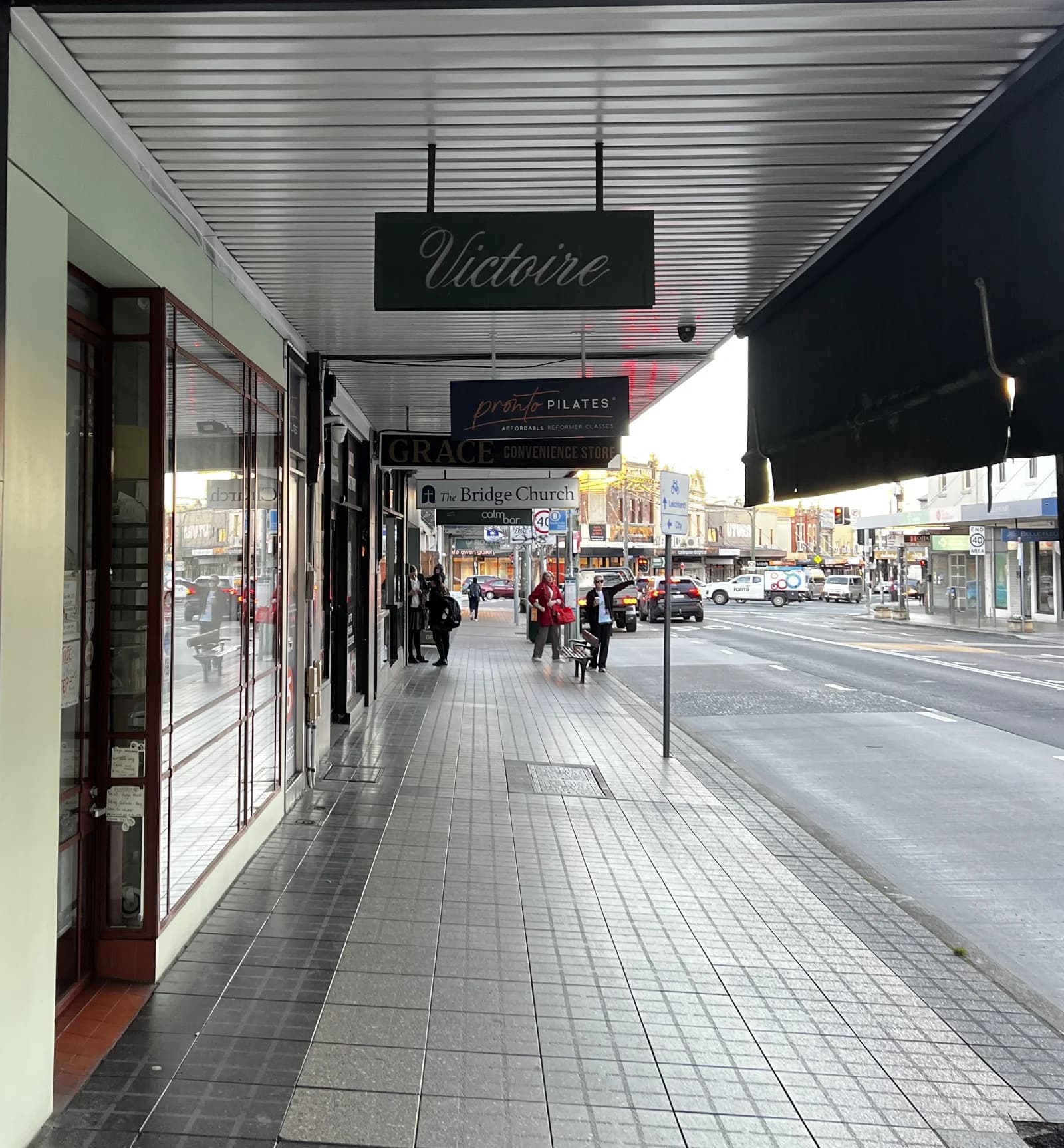 Hanging Victoire sign looking down Darling Street in Rozelle