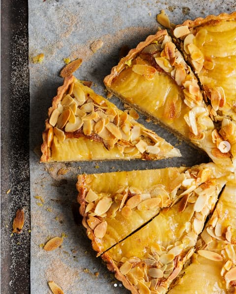 Wholegreen Instagram capture showing slices of pear and cardamom tart